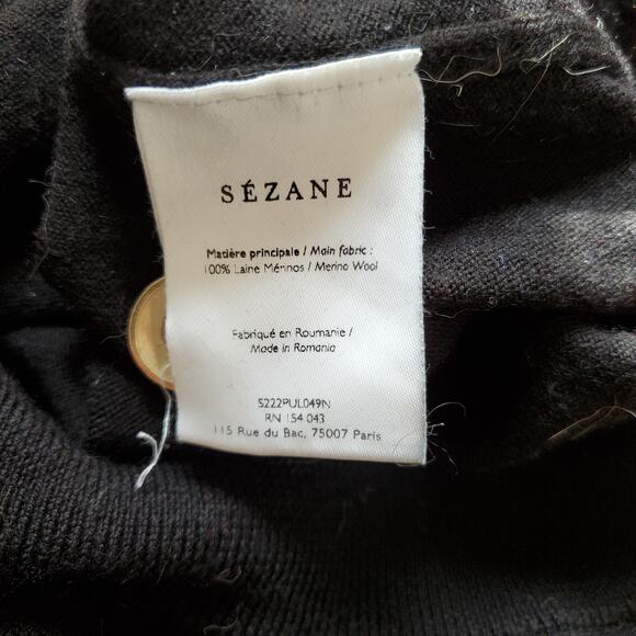 Sezane La Maille Paulo Merino Wool Long Sleeve Jumper Sweater Knit Black Size XL - Picture 10 of 11